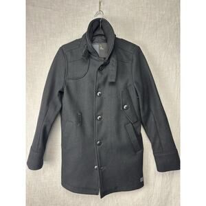 G Star Raw Jacket Womens Black Button Lined Cotton Wool Coat Size S